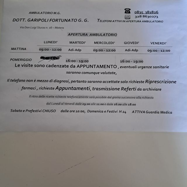 Fortunato Garipoli, medico di medicina generale Matera