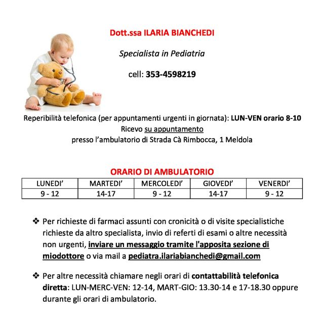 Ilaria Bianchedi, Pediatra di Libera Scelta Meldola