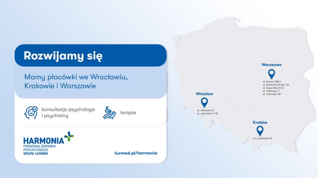 Powiększ obraz: HARMONIA Poradnia Zdrowia Psychicznego Grupa LUX MED / PROFEMED Wrocław - Oławska 15