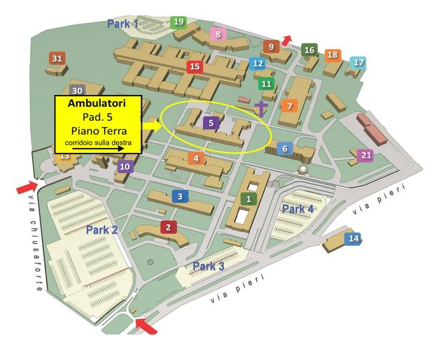 Ingrandire l'immagine: Ospedale Santa Maria della Misericordia di Udine - Padiglione 5, piano Terra